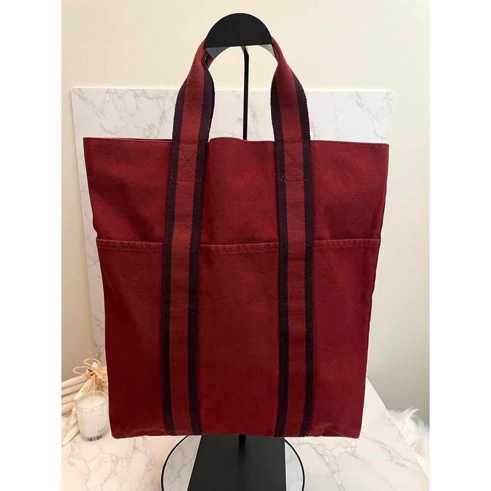 Hermès Vintage Fourre-Tout Cabas Tote in Bordeaux / Burgundy Canvas GUC with COA